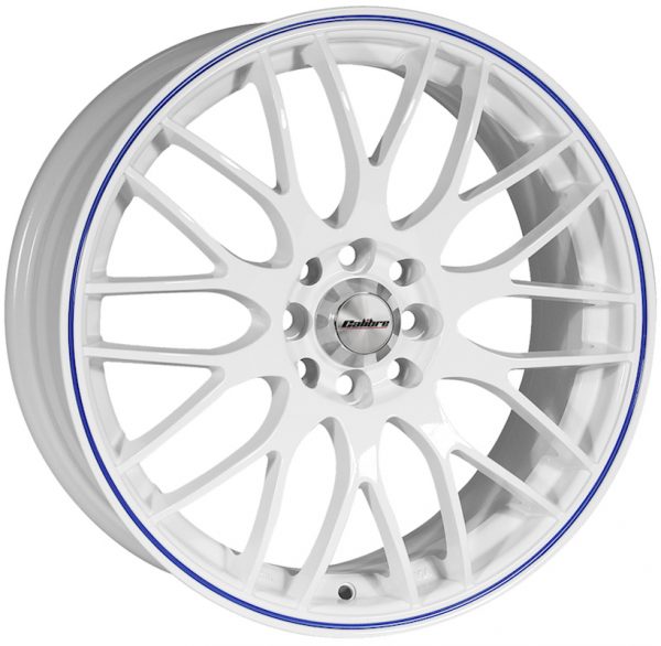 15" Calibre Motion Style White with Blue Lip alloy wheels